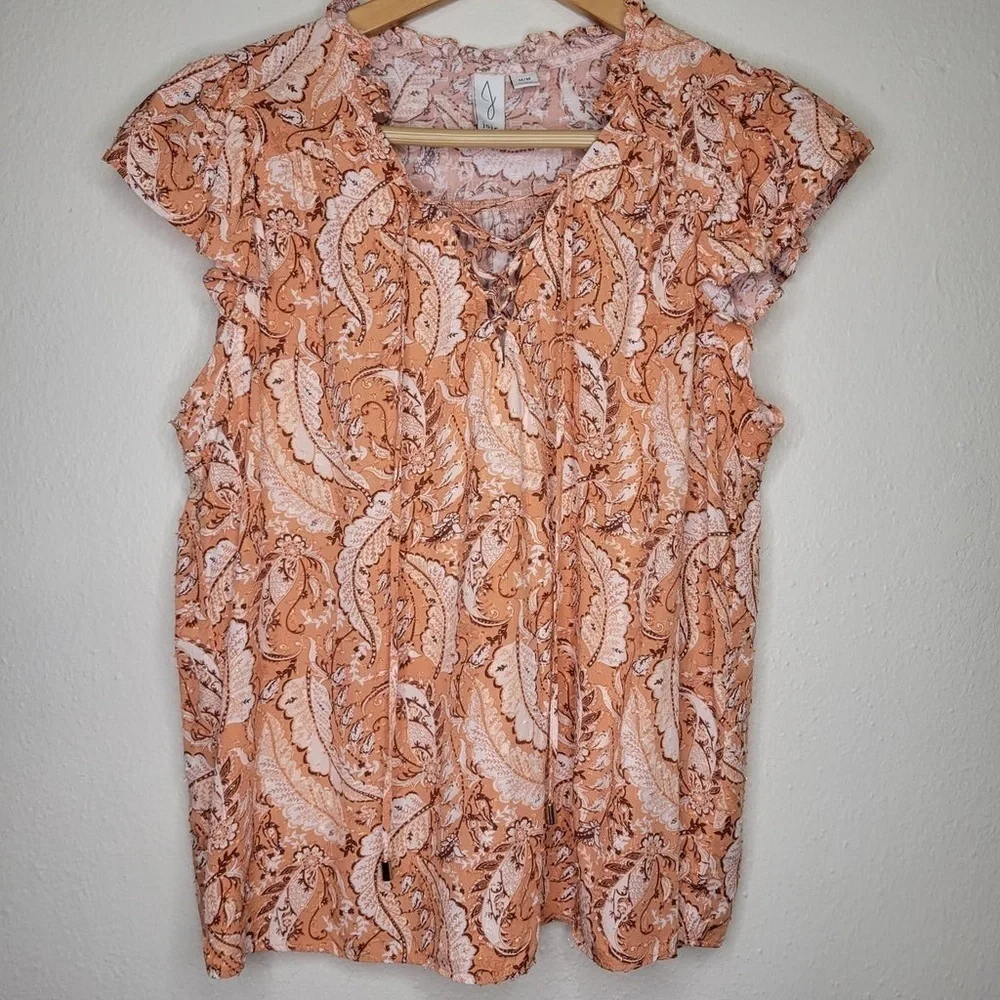 JOIE Bohemian Rayon Printed Ruffle Blouse Top Metallic Accent size Medium - Picture 1 of 10